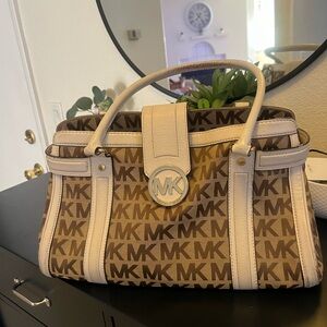 Michael Kors Brown and Cream Satchel with Signature Print